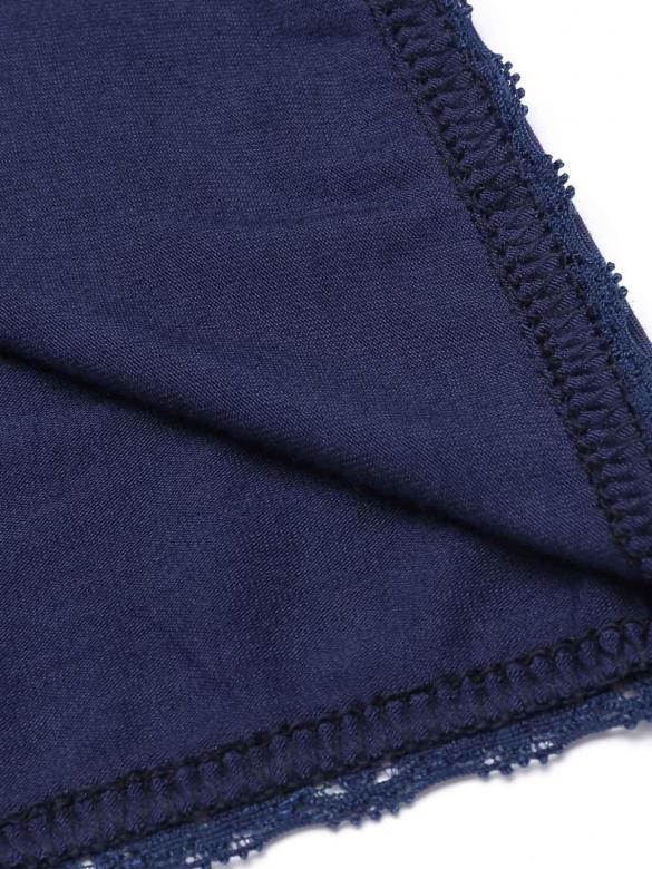 Navy blue Women Sexy Soft Lace Trim Slim Fit Babydoll Chemise Full Slips Sleepwear
